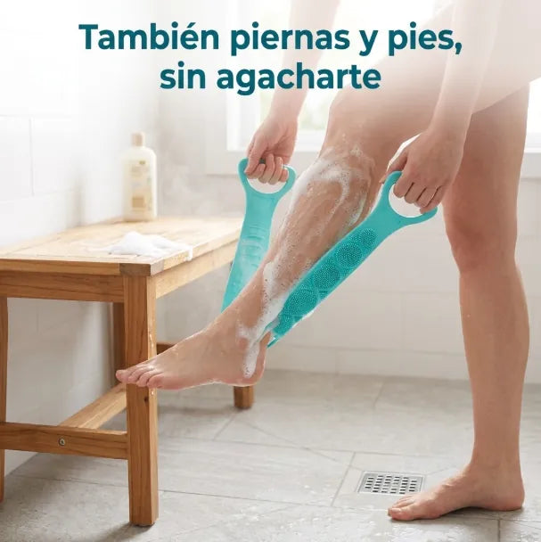 Banda de silicona usada en la pierna, de pie y sin agacharse