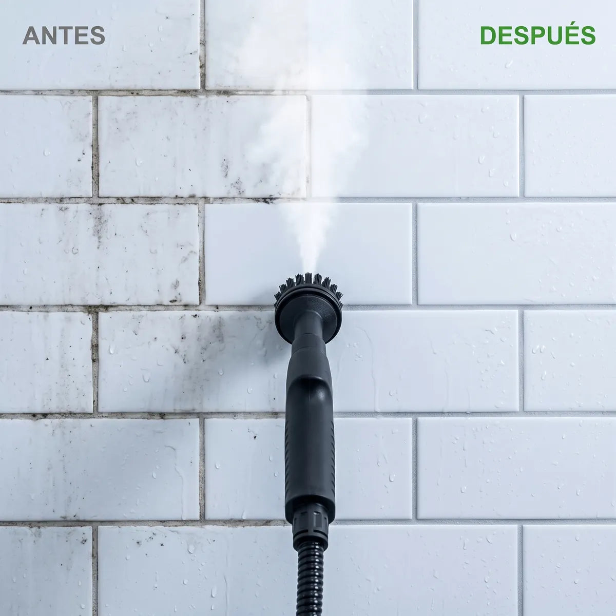 Juntas de la ducha antes y después de limpiar con vapor