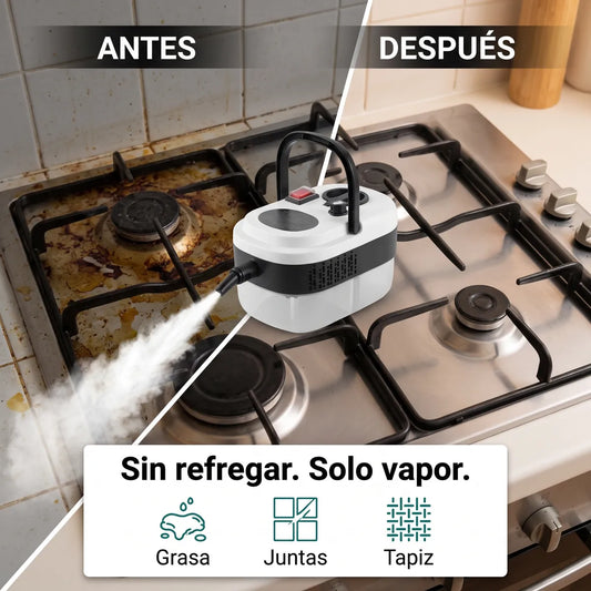 Antes y después de limpiar la cocina con el limpiador a vapor