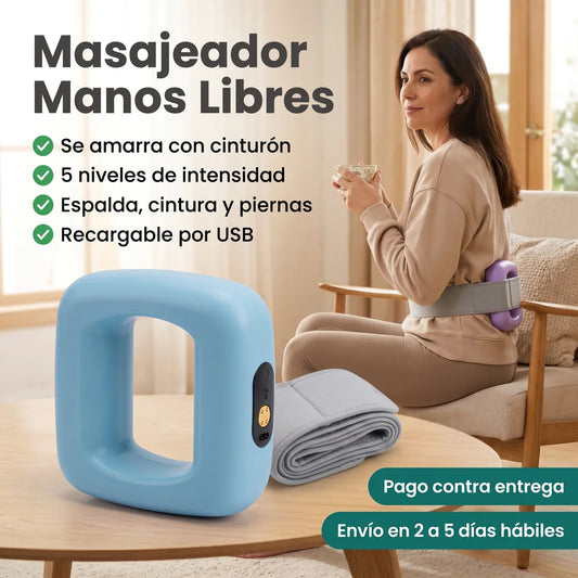 Masajeador Manos Libres: se amarra con cinturón, 5 niveles, recargable por USB
